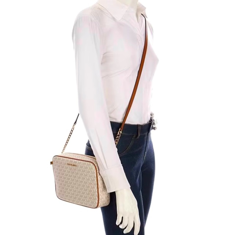 Michael Kors Signature Logo Jet Set Large East West Vanilla Crossbody Bag